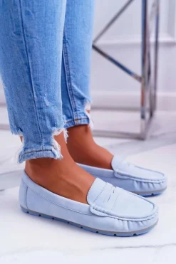 Discount Mokasyny Damskie Komfortowe Błękitne Devi Damskie Mokasyny Damskie Skórzane