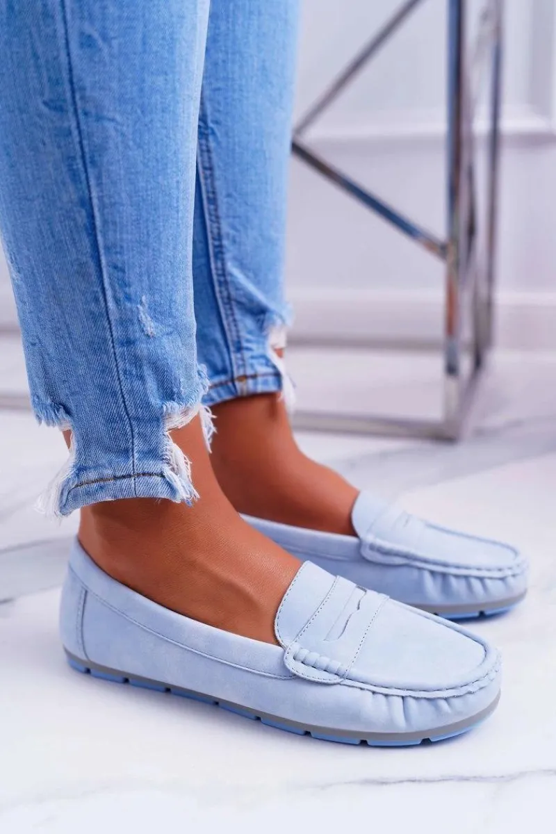 Discount Mokasyny Damskie Komfortowe Błękitne Devi Damskie Mokasyny Damskie Skórzane