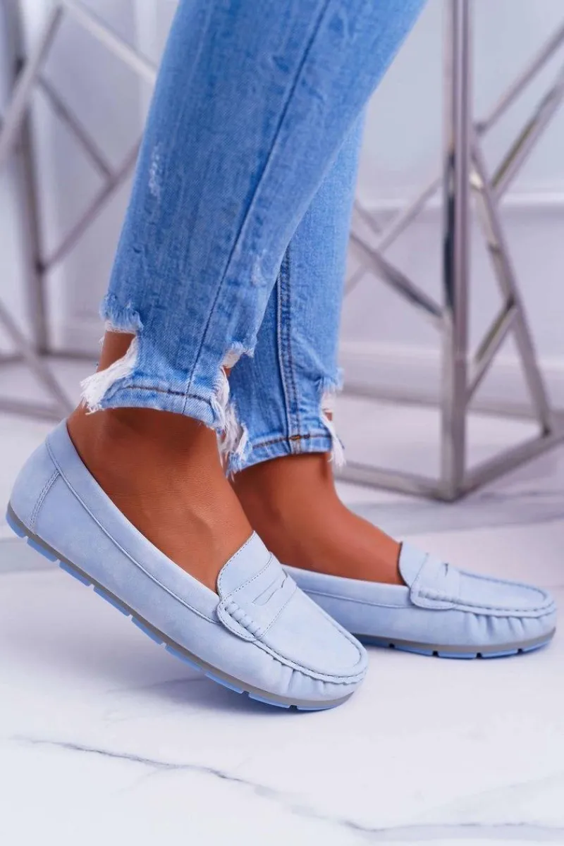 Discount Mokasyny Damskie Komfortowe Błękitne Devi Damskie Mokasyny Damskie Skórzane