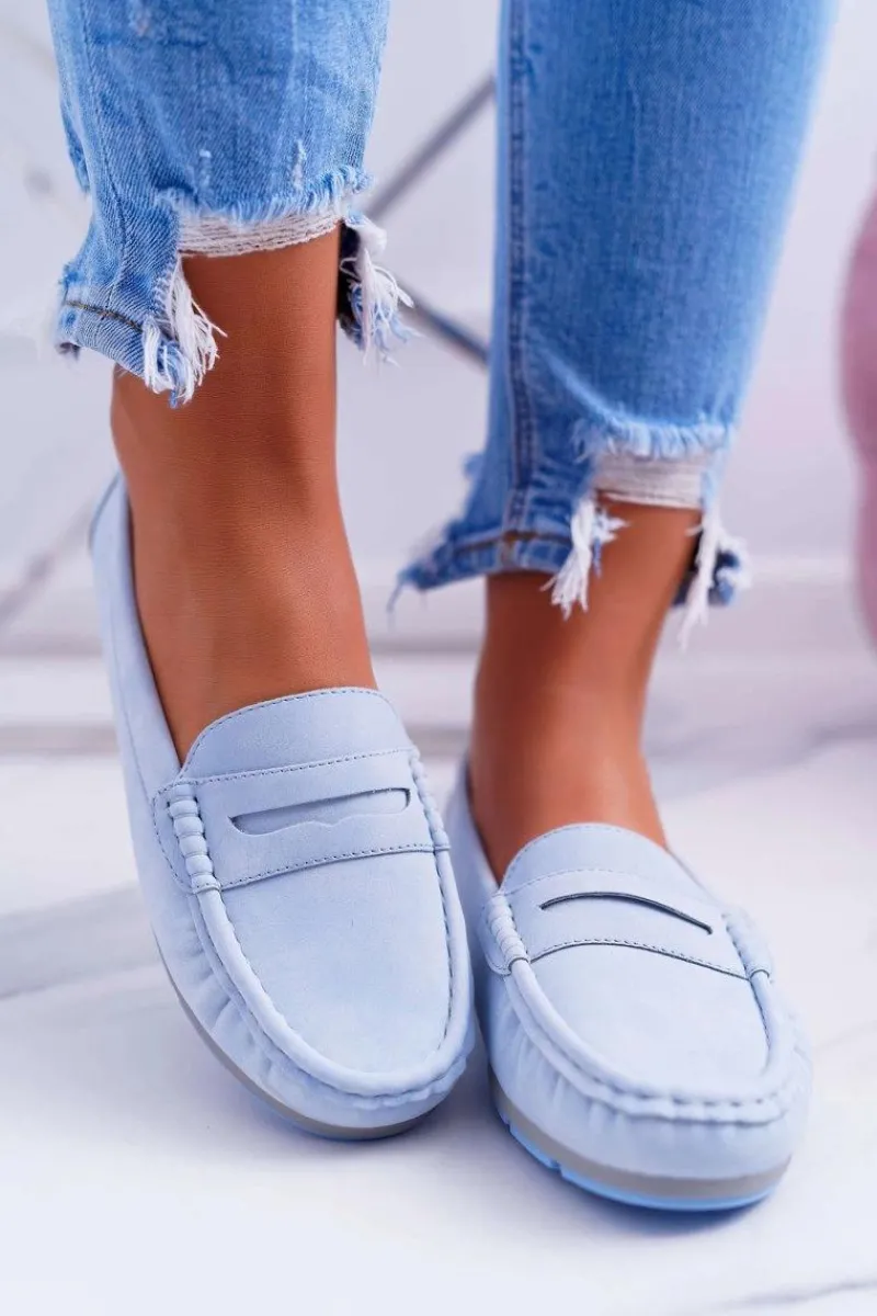 Discount Mokasyny Damskie Komfortowe Błękitne Devi Damskie Mokasyny Damskie Skórzane