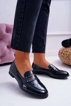 Mokasyny Damskie Lakierowane>Boto Mokasyny Damskie Lakierowane Loafery Lordsy Czarne Tenes