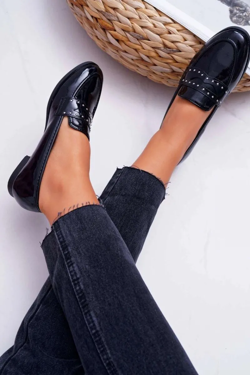 Mokasyny Damskie Lakierowane>Boto Mokasyny Damskie Lakierowane Loafery Lordsy Czarne Tenes