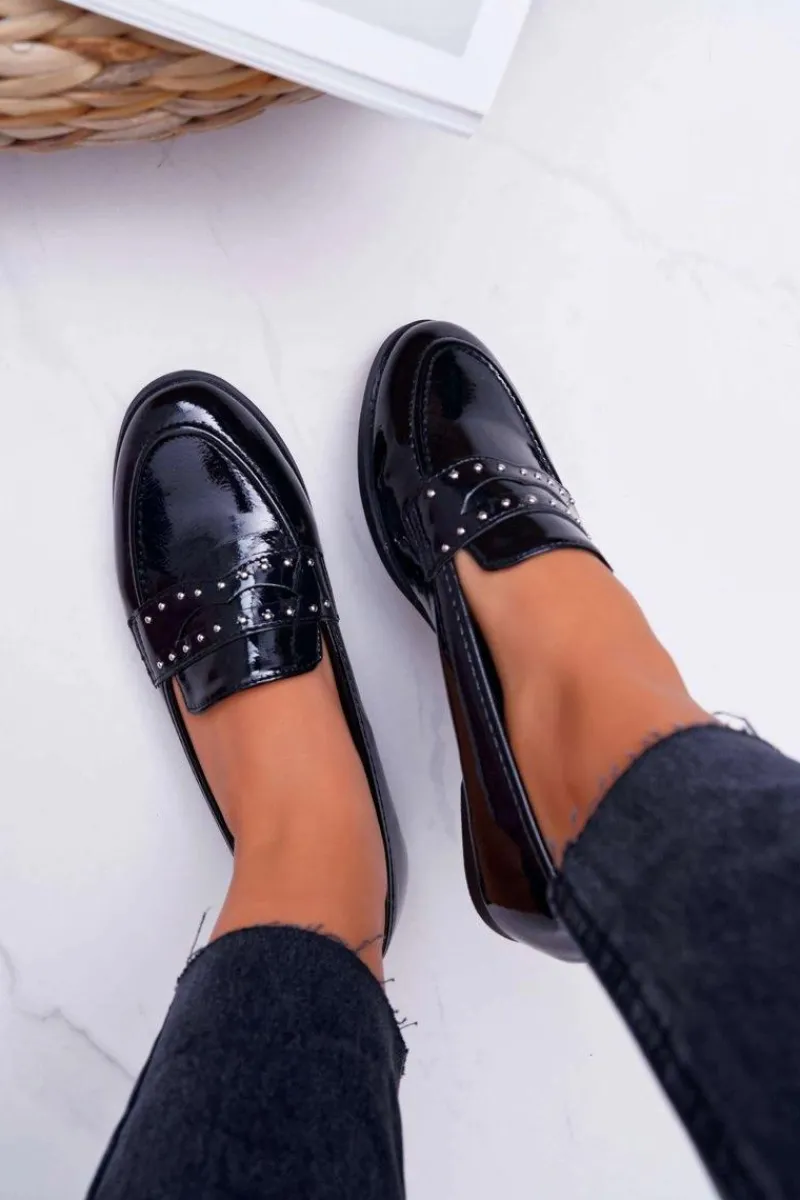 Mokasyny Damskie Lakierowane>Boto Mokasyny Damskie Lakierowane Loafery Lordsy Czarne Tenes