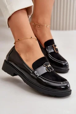 Discount Damskie buty S.Barski Mokasyny Damskie Lakierowane Z Misiem Czarne S.Barski HY42-339A