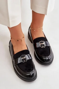 Discount Damskie buty S.Barski Mokasyny Damskie Lakierowane Z Misiem Czarne S.Barski HY42-339A