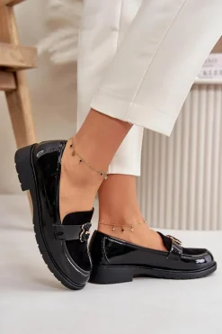 Discount Damskie buty S.Barski Mokasyny Damskie Lakierowane Z Misiem Czarne S.Barski HY42-339A