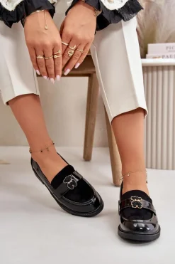 Discount Damskie buty S.Barski Mokasyny Damskie Lakierowane Z Misiem Czarne S.Barski HY42-339A