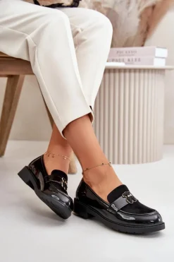 Discount Damskie buty S.Barski Mokasyny Damskie Lakierowane Z Misiem Czarne S.Barski HY42-339A