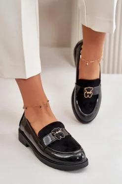 Discount Damskie buty S.Barski Mokasyny Damskie Lakierowane Z Misiem Czarne S.Barski HY42-339A