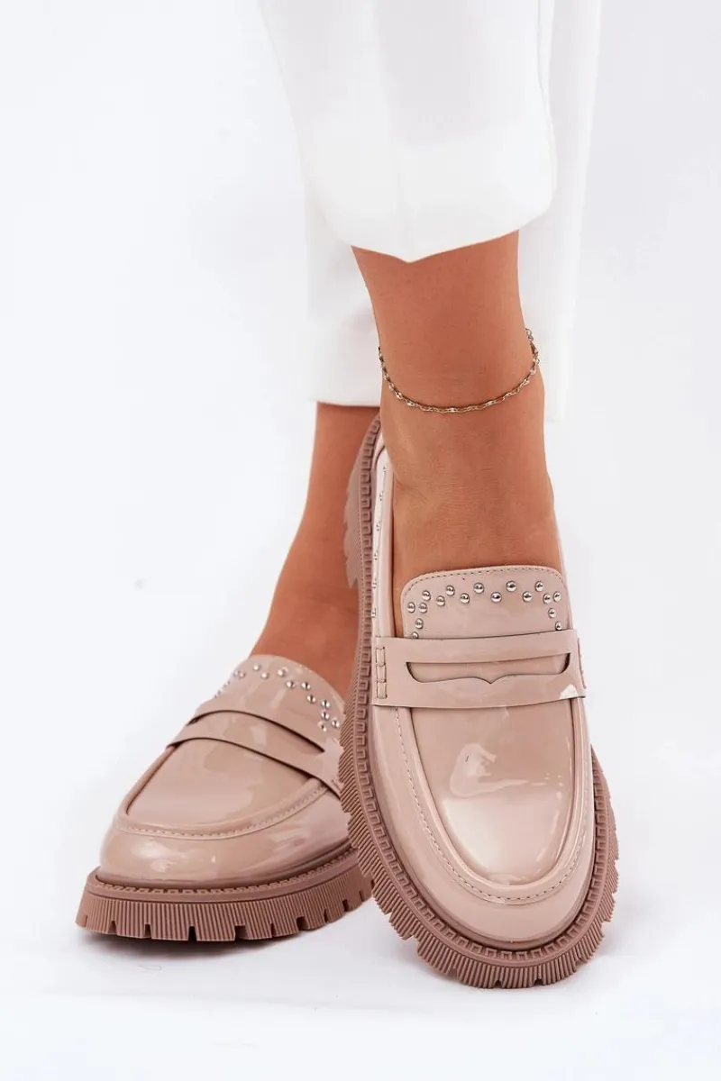 Online Mokasyny Damskie Lakierowane Ze Zdobieniem Beżowe Nallae Damskie Loafersy Damskie|Mokasyny Płaskie