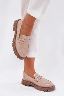 Online Mokasyny Damskie Lakierowane Ze Zdobieniem Beżowe Nallae Damskie Loafersy Damskie|Mokasyny Płaskie