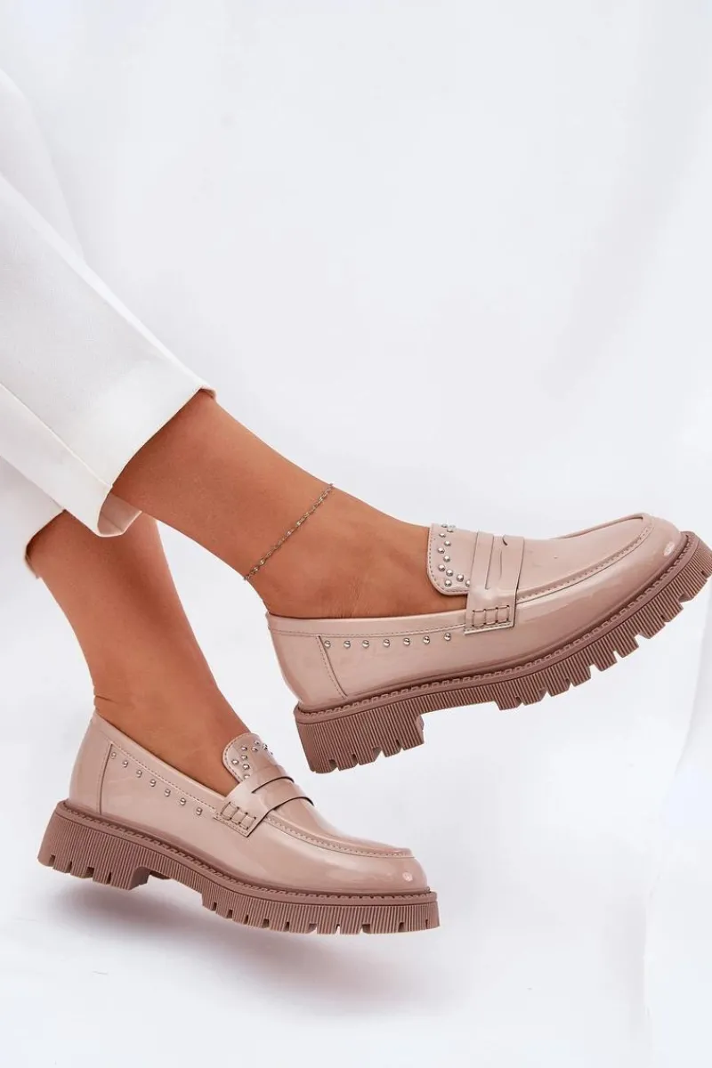 Online Mokasyny Damskie Lakierowane Ze Zdobieniem Beżowe Nallae Damskie Loafersy Damskie|Mokasyny Płaskie