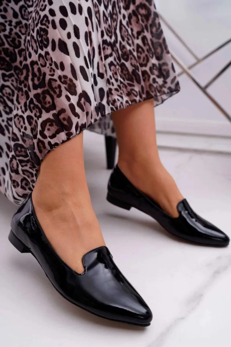 Boto Mokasyny Damskie Lakierowane Loafery Czarne Sinedos