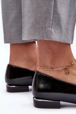 Buty Sergio Leone Mokasyny Damskie Lakierowane Z Ozdobą Czarne Camilena Czarny