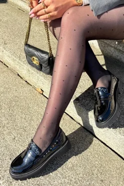 Loafersy Damskie|Mokasyny Płaskie>Boto Mokasyny Damskie Lakierowane Ze Zdobieniem Czarne Nallae Czarny