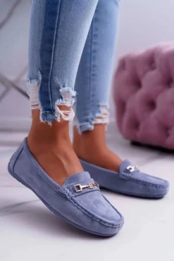 Online Mokasyny Damskie Lekkie Eko-zamsz Niebieskie Think Damskie Mokasyny Damskie Zamszowe