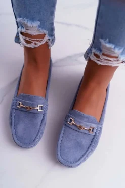 Online Mokasyny Damskie Lekkie Eko-zamsz Niebieskie Think Damskie Mokasyny Damskie Zamszowe