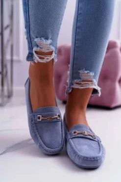 Online Mokasyny Damskie Lekkie Eko-zamsz Niebieskie Think Damskie Mokasyny Damskie Zamszowe