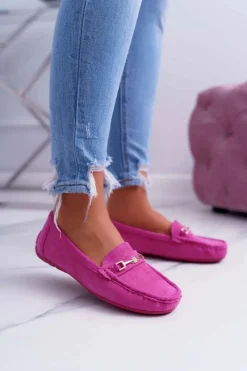 Clearance Boto Mokasyny Damskie Lekkie Eko-zamsz Fuksja Think