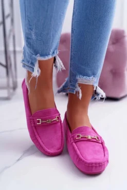 Clearance Boto Mokasyny Damskie Lekkie Eko-zamsz Fuksja Think