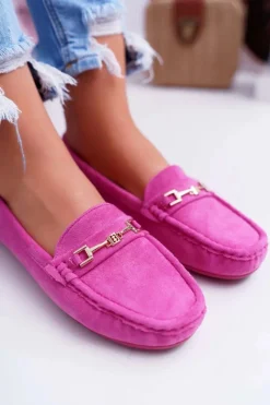 Clearance Boto Mokasyny Damskie Lekkie Eko-zamsz Fuksja Think