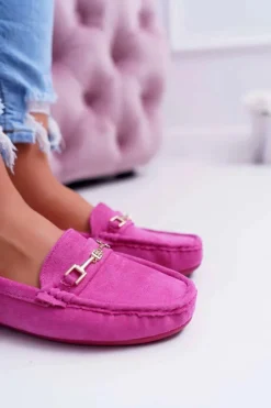 Clearance Boto Mokasyny Damskie Lekkie Eko-zamsz Fuksja Think