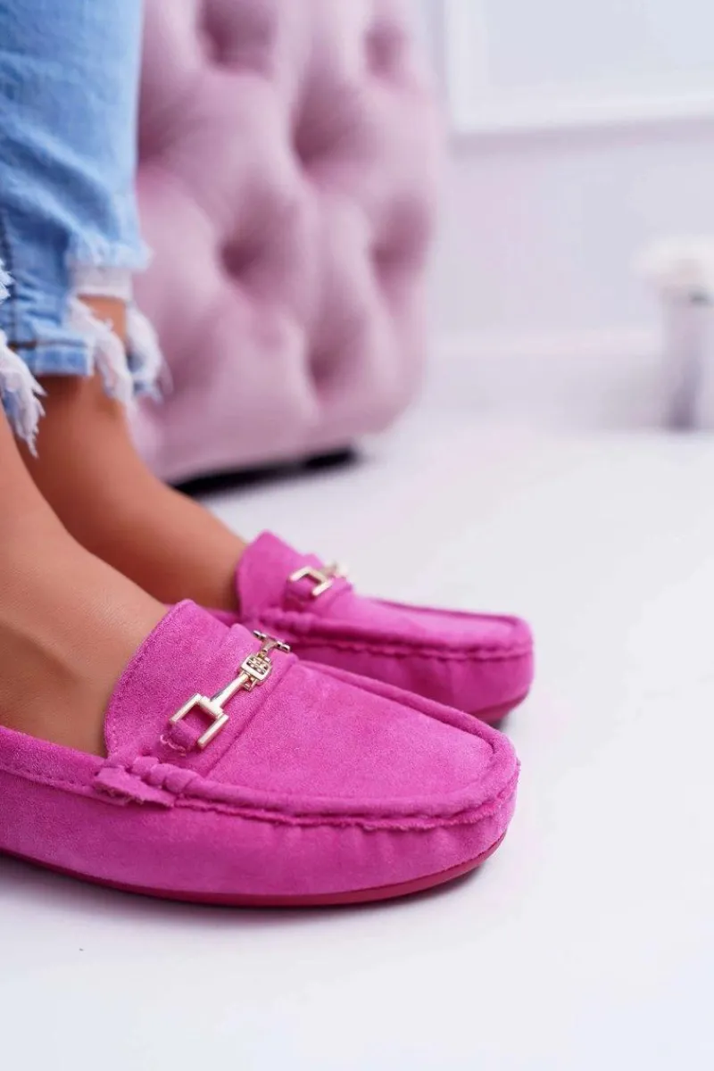 Clearance Boto Mokasyny Damskie Lekkie Eko-zamsz Fuksja Think