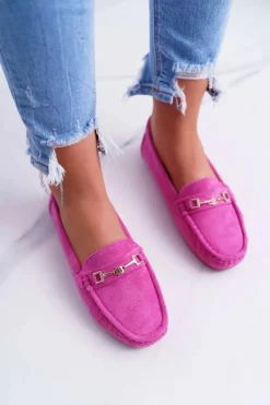 Clearance Boto Mokasyny Damskie Lekkie Eko-zamsz Fuksja Think