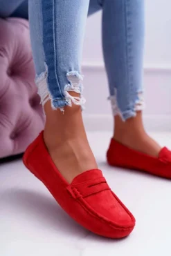 Online Boto Mokasyny Damskie Lekkie Eko-zamsz Czerwone Limez