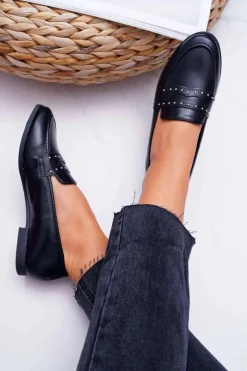 New Mokasyny Damskie Loafery Lordsy Czarne Tenes Damskie Mokasyny Damskie Skórzane