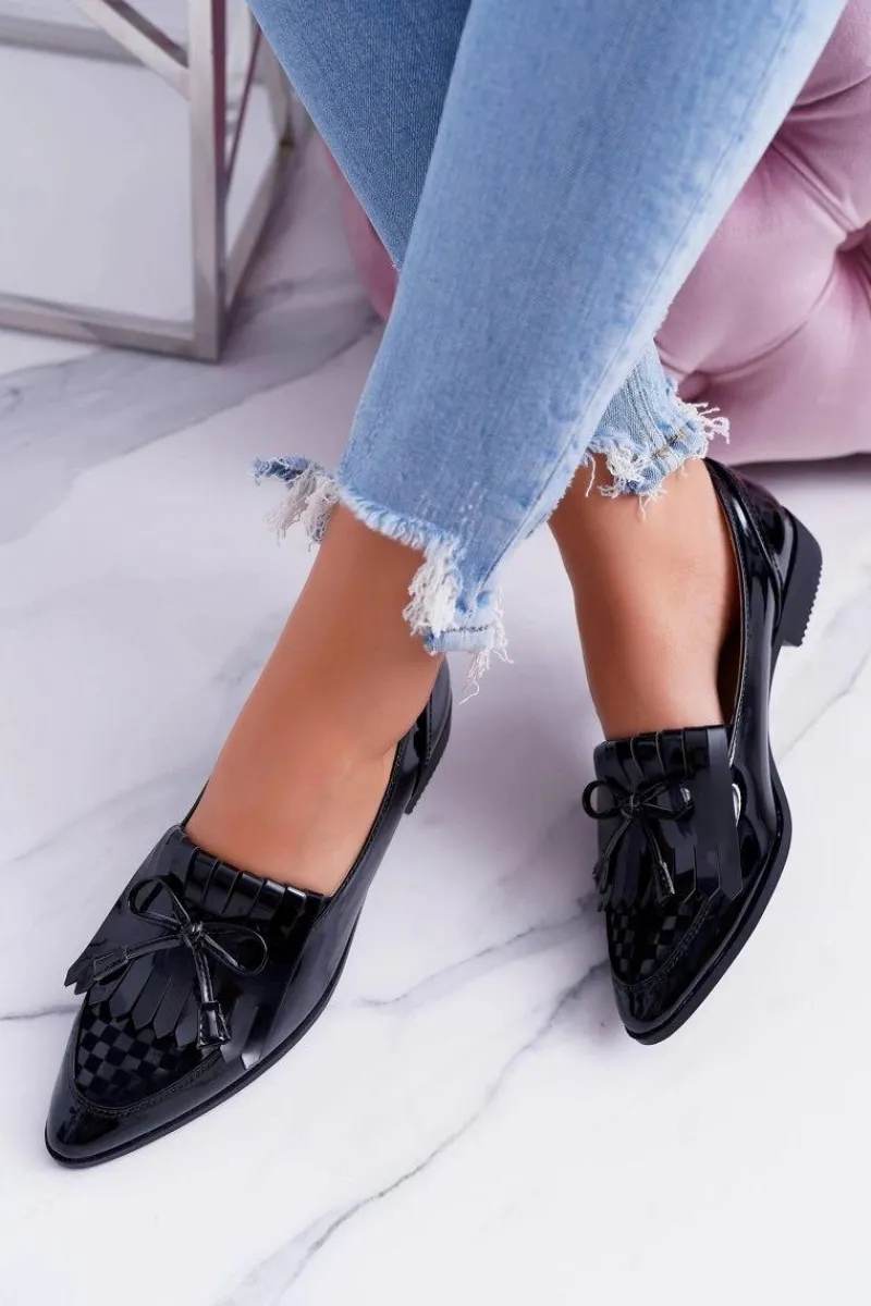 Best Boto Mokasyny Damskie Lu Boo Czarne Lakierowane Loafer