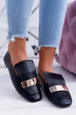 Online Boto Mokasyny Damskie Lu Boo Czarne Licowe Z Blaszką Harlem