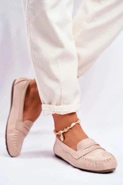 Outlet Mokasyny Damskie Materiałowe Beżowe Panay Damskie Mokasyny Damskie Zamszowe