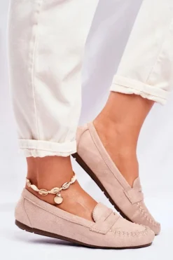 Outlet Mokasyny Damskie Materiałowe Beżowe Panay Damskie Mokasyny Damskie Zamszowe