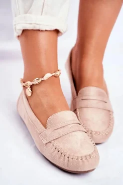 Outlet Mokasyny Damskie Materiałowe Beżowe Panay Damskie Mokasyny Damskie Zamszowe