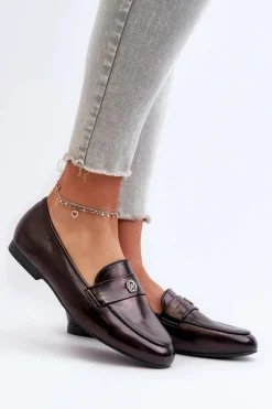 Hot Evento Mokasyny Damskie Na Płaskim Obcasie Czarne Sylvaine