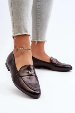 Hot Evento Mokasyny Damskie Na Płaskim Obcasie Czarne Sylvaine