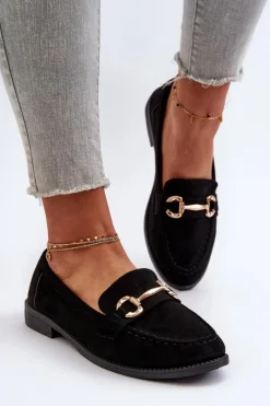 New Mokasyny Damskie Na Płaskim Obcasie Z Ozdobą Czarne Aviole Damskie Loafersy Damskie|Mokasyny Damskie Zamszowe