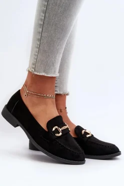 New Mokasyny Damskie Na Płaskim Obcasie Z Ozdobą Czarne Aviole Damskie Loafersy Damskie|Mokasyny Damskie Zamszowe