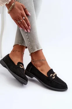 New Mokasyny Damskie Na Płaskim Obcasie Z Ozdobą Czarne Aviole Damskie Loafersy Damskie|Mokasyny Damskie Zamszowe