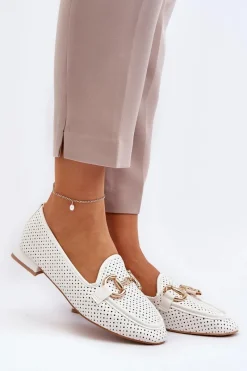 Sale Mokasyny Damskie Na Płaskim Obcasie Z Ozdobą Białe Iluvana Damskie Mokasyny Damskie Skórzane