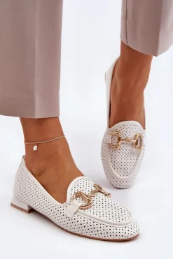 Sale Mokasyny Damskie Na Płaskim Obcasie Z Ozdobą Białe Iluvana Damskie Mokasyny Damskie Skórzane