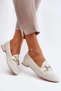 Sale Mokasyny Damskie Na Płaskim Obcasie Z Ozdobą Białe Iluvana Damskie Mokasyny Damskie Skórzane