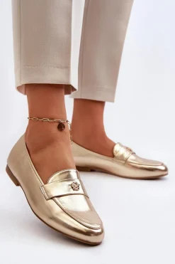 Discount Evento Mokasyny Damskie Na Płaskim Obcasie Złote Sylvaine Złoty