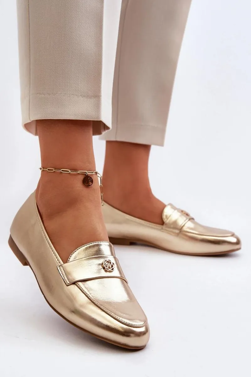 Discount Evento Mokasyny Damskie Na Płaskim Obcasie Złote Sylvaine Złoty