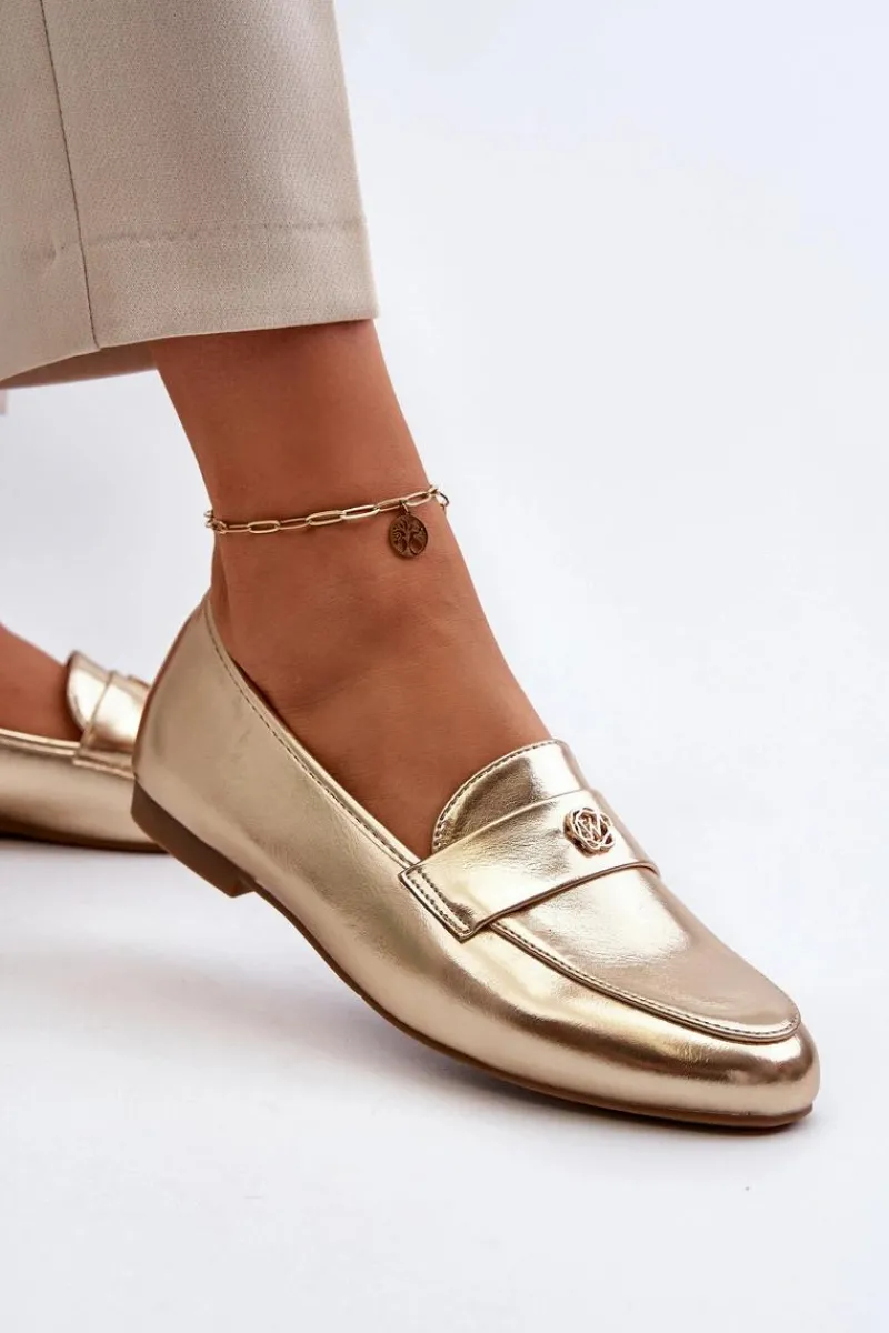 Discount Evento Mokasyny Damskie Na Płaskim Obcasie Złote Sylvaine Złoty