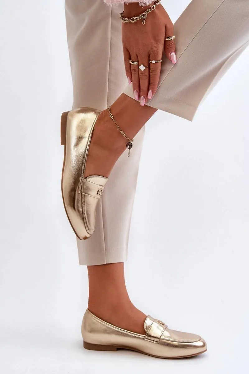 Discount Evento Mokasyny Damskie Na Płaskim Obcasie Złote Sylvaine Złoty