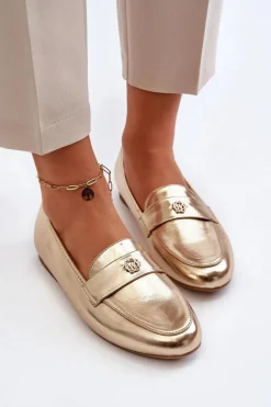 Discount Evento Mokasyny Damskie Na Płaskim Obcasie Złote Sylvaine Złoty