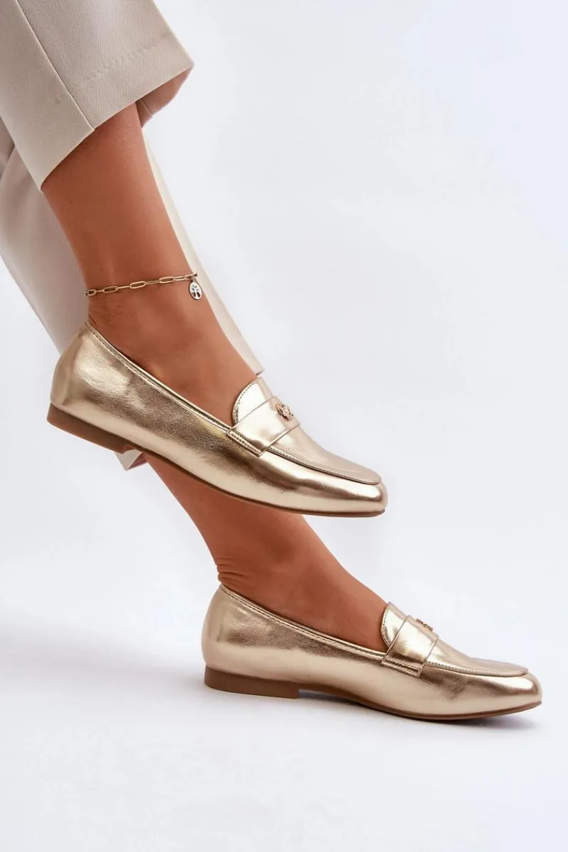 Discount Evento Mokasyny Damskie Na Płaskim Obcasie Złote Sylvaine Złoty