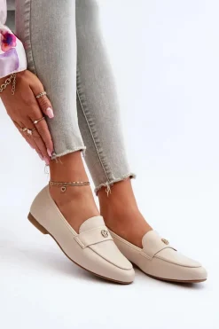 Loafersy Damskie|Mokasyny Damskie Skórzane>Evento Mokasyny Damskie Na Płaskim Obcasie Beżowe Sylvaine